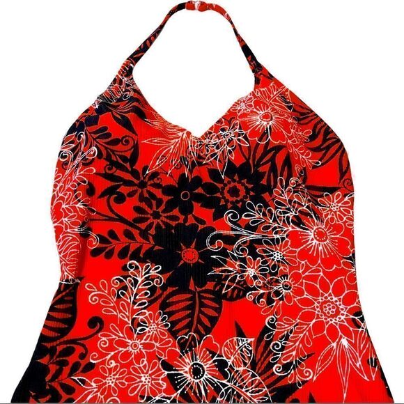 Catalina Orange Textured/Ribbed Floral Black&White Print 1-Piece Swimsuit Sz 2X - Picture 4 of 14